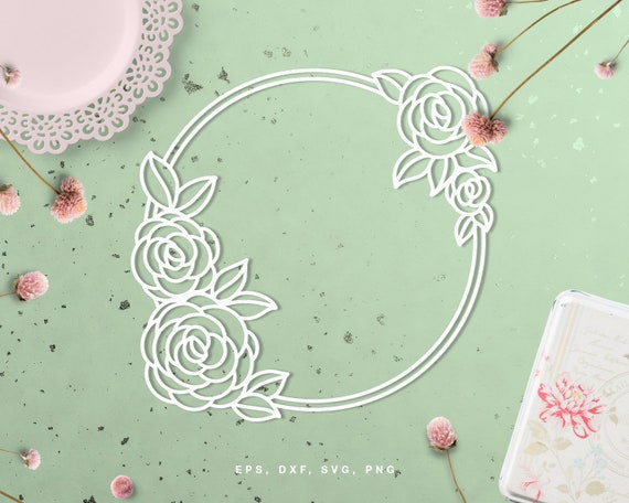 Round Floral frame cut file (svg dxf png eps) for Silhouette & Cricut, digital scrapbooking, card making, floral paper cut, decals, DIY