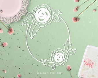 Floral peony oval frame cut file (svg dxf png eps) digital scrapbooking, paper cut, Silhouette Cameo, Cricut, DIY, card making, stencil