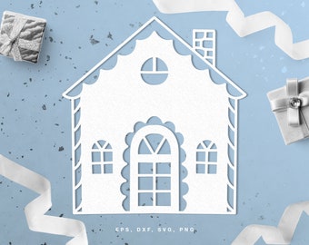 Christmas gingerbread house cut file (svg dxf png eps) digital scrapbooking, paper cut, Silhouette, Cricut, Christmas decor DIY, card making