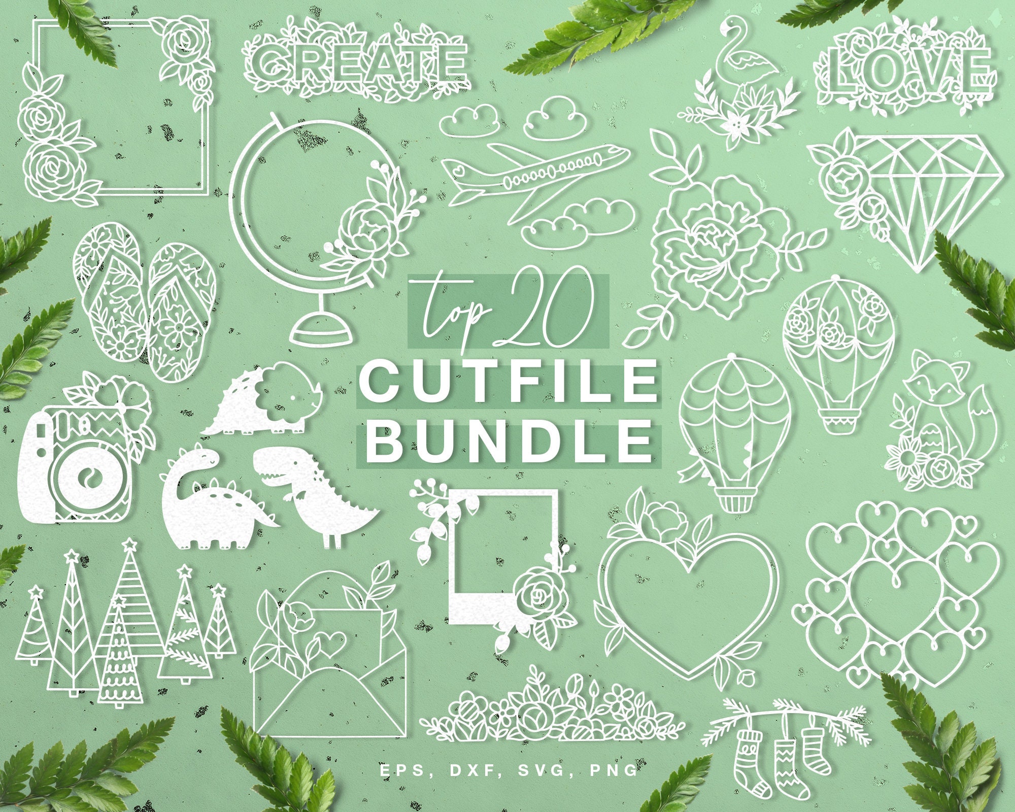 カットファイルバンドル TOP 20 ベストセラー (svg dxf png eps) Silhouette Cameo、Cricut、スクラップブッキング、カード作成、ペーパーカッティング、レーザーカッティング、DIY