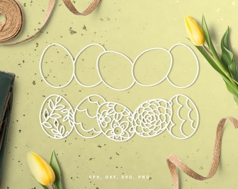 Cut file Easter eggs border (svg dxf png eps) for Silhouette, Cricut, scrapbooking, card making, floral paper cut, decals, holiday DIY