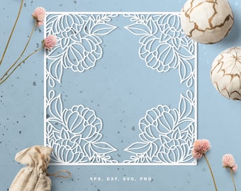 Cut file Floral peony frame (svg, dxf, png, eps) for Silhouette Cameo, Cricut, paper crafting, scrapbook projects, card making, photo frame