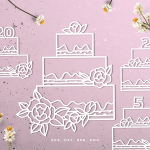 Conjunto de bolos de aniversário svg (dxf svg png eps) arquivo de corte para Silhouette & Cricut, projeto DIY de aniversário ou presente de aniversário, bolos de casamento svg