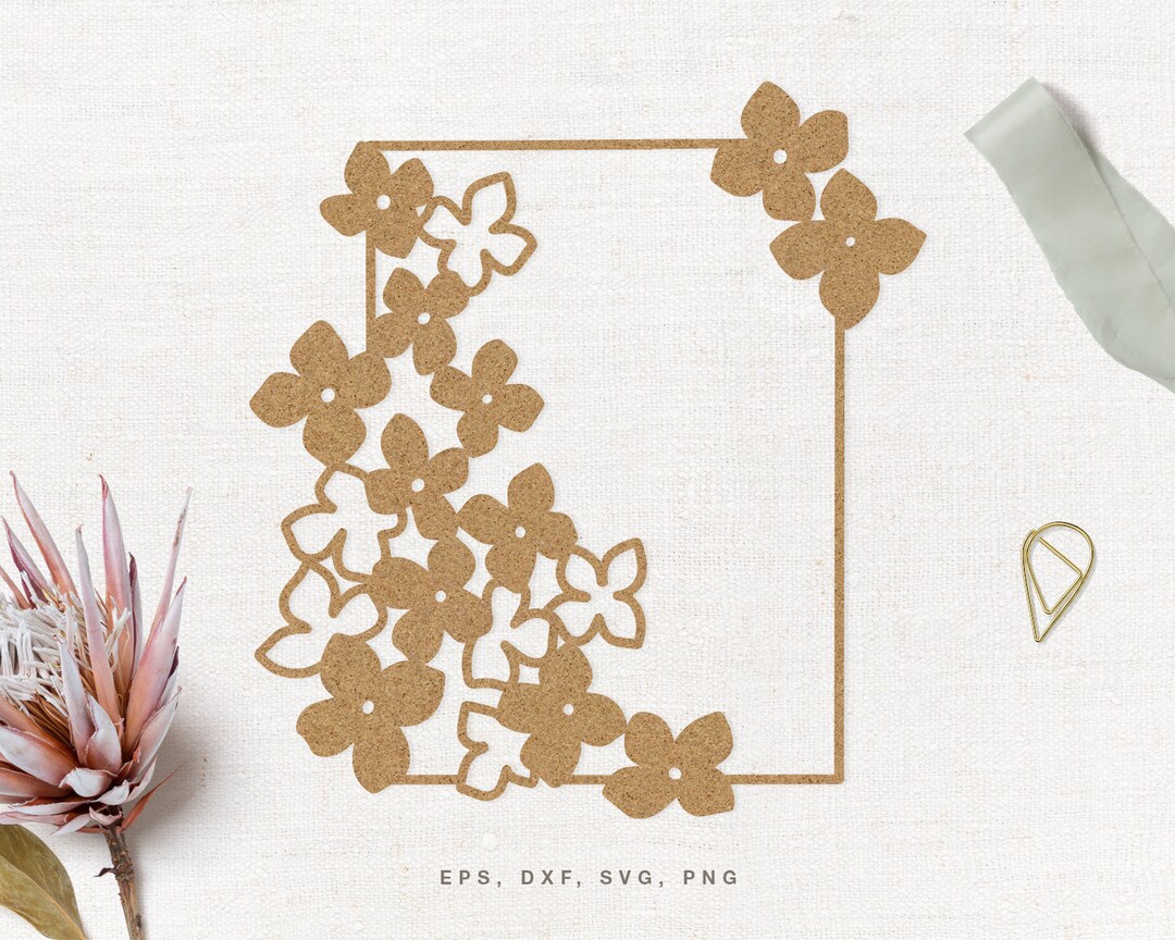 Hydrangea Flower Rectangle Frame Cut File (svg Dxf Png Eps) for ...
