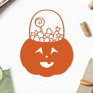 Pumpa Godishink Halloween SVG-fil - Klippfil Cricut & Silhouette i svg dxf png eps, Bus eller godis svg, Pumpa ansikte svg, Festdekor