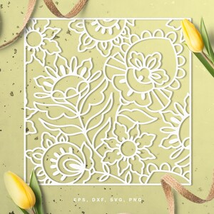 Motivo floral estampado archivo de corte de fondo (svg, dxf, png, eps) para Silhouette & Cricut, proyectos de scrapbooking, fabricación de tarjetas, plantillas, DIY