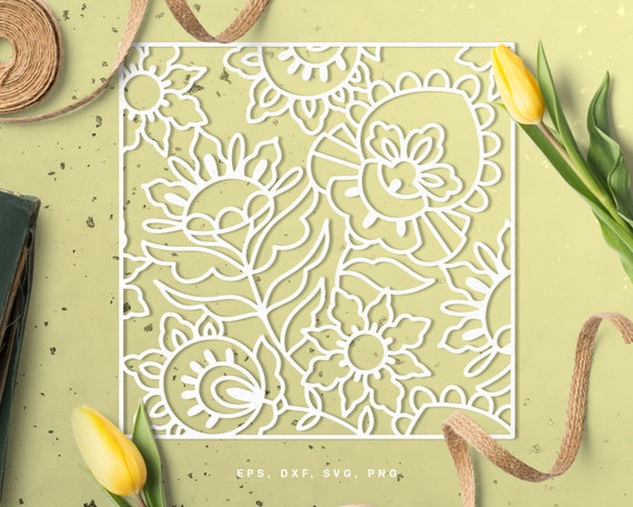 Floral Motif Patterned Background Cut File Svg Dxf Png Etsy