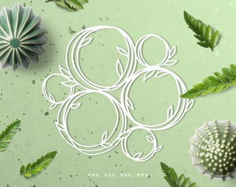 Cut file doodle wreath frame composition (svg, dxf, png, eps) for Silhouette, Cricut, paper crafting, scrapbooking projects, card making