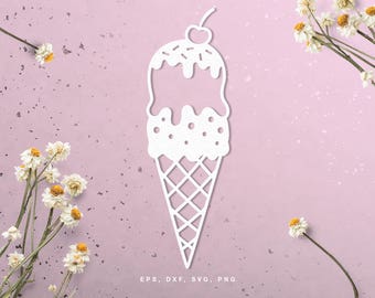 Ice-cream cone SVG cut file (svg, dxf, png, eps) for use with Silhouette, Cricut, in paper crafting, scrapbooking projects, card making.