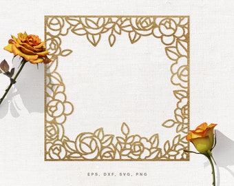 Peony frame SVG cut file (svg dxf png eps) for Silhouette & Cricut, digital scrapbooking, card making, floral paper square frame cut file