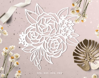 Cut file floral bouquet (svg dxf png eps) digital scrapbooking, paper cut, Silhouette Cameo, Cricut, room decor DIY, card making, stencil