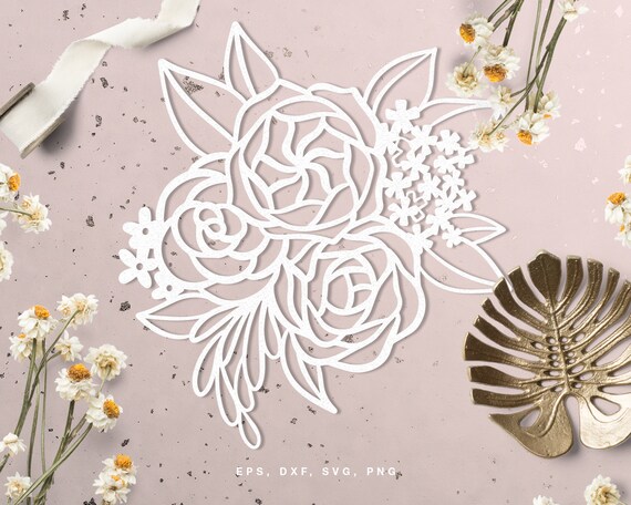 Cut file floral bouquet (svg dxf png eps) digital scrapbooking, paper cut, Silhouette Cameo, Cricut, room decor DIY, card making, stencil