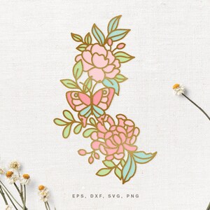 Flowers Butterfly SVG Cut File for Cricut, Silhouette in svg dxf png eps, Floral svg, Chrysanthemum svg, Peony svg, butterfly svg