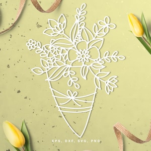 Fichier de coupe de bouquet floral (svg dxf png eps) pour Silhouette - Cricut, scrapbooking numérique, fabrication de cartes, coupe de papier floral, décalcomanies, bricolage, mariage