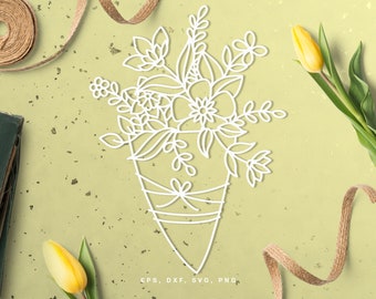 Floral bouquet cut file (svg dxf png eps) for Silhouette & Cricut, digital scrapbooking, card making, floral paper cut, decals, DIY, Wedding