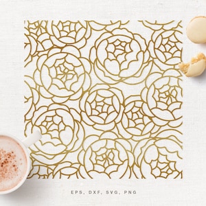Naadloze bloemmotief pioenroos gesneden SVG-bestand voor Cricut, silhouet, svg dxf png eps, bloemen achtergrond svg, pioenroos patroon svg, bloem svg