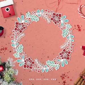 Cut file Christmas wreath in svg, eps, png, dxf formats, for cutting with Silhouette, Cricut, great for Scrapbooking and Winter decor