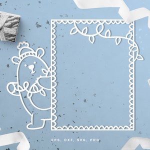 Schneiden Sie Datei Weihnachten Fotorahmen und Bär (Svg Dxf Png Eps) für Silhouette Cameo, Cricut, Weihnachtsbaum Dekor, Karte machen, Scrapbooking