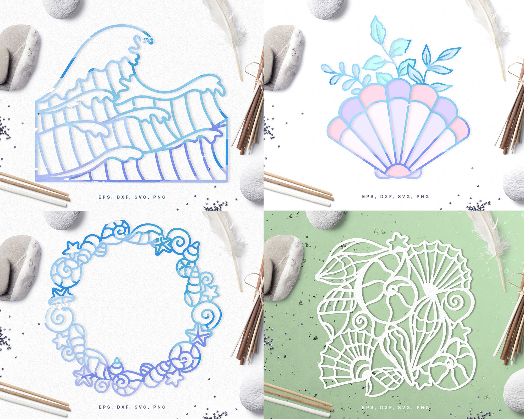 Summer SVG Bundle Cut Files for Silhouette Cameo, Cricut (eps, Png, Dxf ...