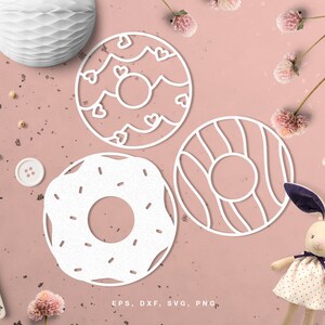 Arquivo de corte de donuts (svg dxf png eps) para Silhouette & Cricut, download digital instantâneo para scrapbooking, criação de cartões, artesanato DIY, decalque, estêncil