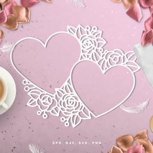 Cut file Valentine&#39;s Day Floral Hearts (svg, dxf, png, eps) for Silhouette Cameo, Cricut, paper crafting, scrapbooking projects, card making