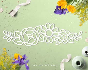 Cut file floral border (svg dxf png eps) Silhouette & Cricut, digital scrapbooking, card making, paper cut svg file, decor diy, cutting file
