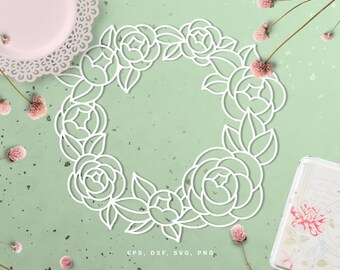 Floral Peony Wreath SVG cut file - Silhouette Cameo and Cricut file - Instant Download - svg, png, dxf, eps