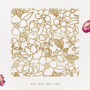 Motif floral sans couture SVG coupe fichier pour Cricut, Silhouette, svg dxf png eps, fond floral svg, svg motif pivoine, fleur papier peint svg