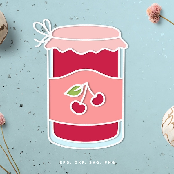 Cherry Jam Jar SVG gesneden bestand voor silhouet, Cricut in eps, png, dxf, svg