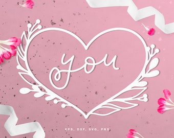 Valentine's Day love heart cut file (svg dxf png eps) digital scrapbooking, paper cut, Silhouette, Cricut, holiday decor DIY, card making