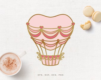 Heart Hot-Air Balloon SVG File, Cut File for Cricut, Silhouette in svg dxf png eps, Heart Balloon svg, St Valentine's Day svg cut file