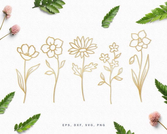 Wildflowers SVG - Cut File for Cricut & Silhouette, svg dxf png eps, Daisy SVG, Hand Drawn Floral svg, Wild Flowers Clip Art, Botanical svg