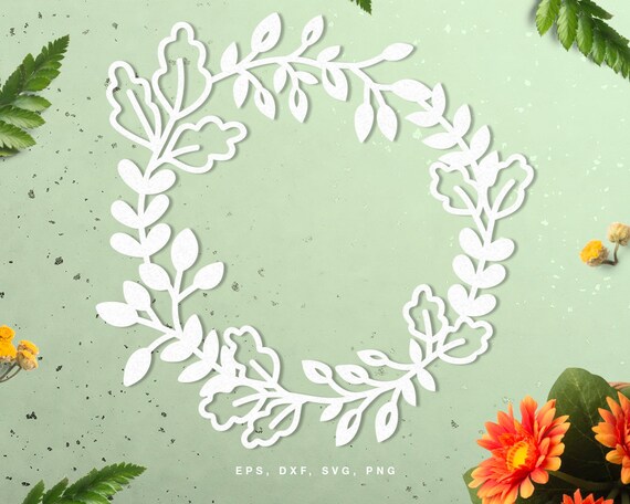 Leaf wreath svg file (dxf, png, eps) cut file for Silhouette, Cricut, fall wreath svg, leafy frame svg file for DIY projects