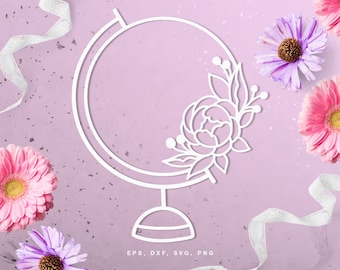 Floral globe digital cut file (svg, dxf, png, eps) for Silhouette Cameo, Cricut, paper crafting, scrapbooking, card making, stencils.