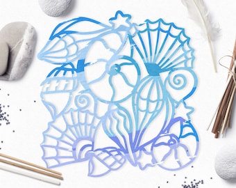 Sea Shells background svg cut file (dxf png eps) for Silhouette, Cricut, scrapbooking, card making, floral paper cut, decals, summer DIY