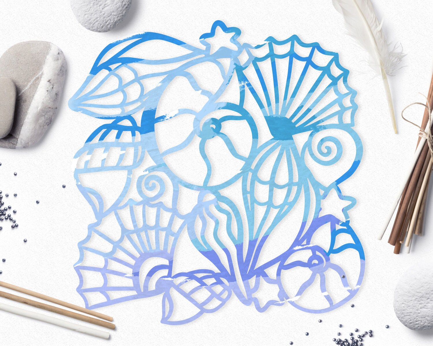 Sea Shells Background Svg Cut File (dxf Png Eps) for Silhouette, Cricut ...