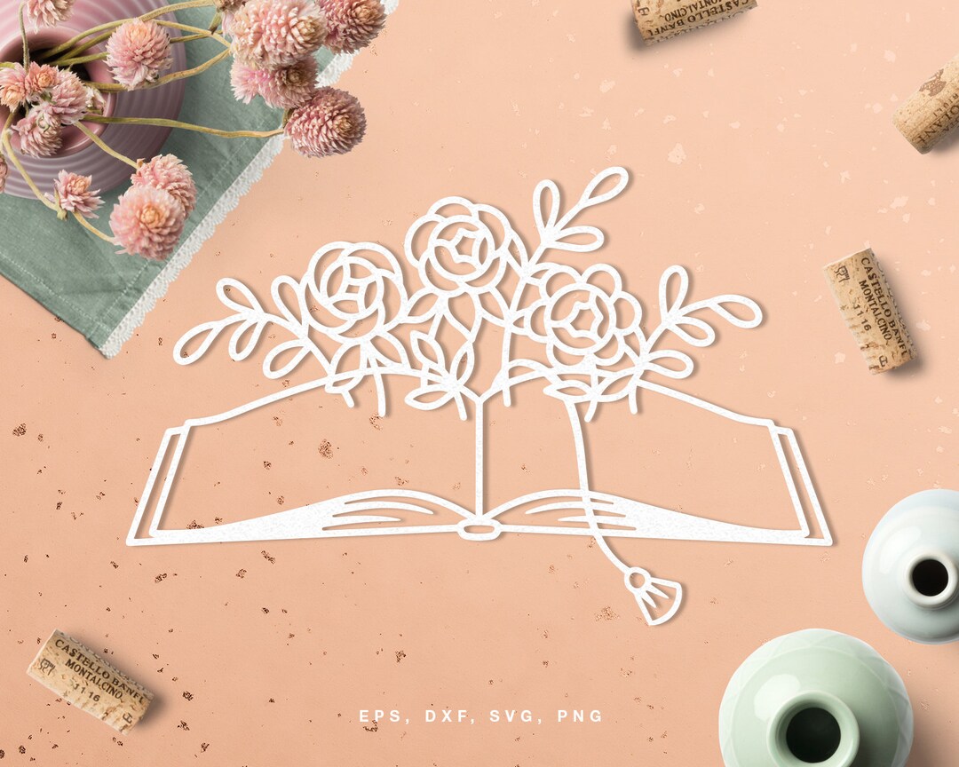 Floral Book SVG File (svg Dxf Png Eps) Silhouette & Cricut Cut File for ...