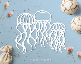 Jellyfish cut file (svg dxf png eps) for Silhouette, Cricut, scrapbooking, card making, paper cut, decals, summer DIY, sea & ocean life