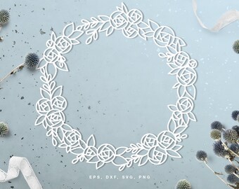 Floral round circle frame cut file | Digital Scrapbook | Paper cut | dxf svg png eps | Silhouette Cricut | Card making | Printable stencil