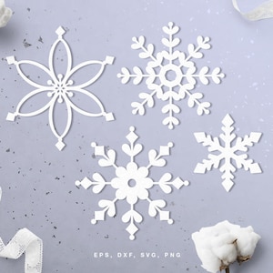 Snowflake cut files (svg, dxf, png, eps) for Silhouette Cameo, Cricut, paper crafting, scrapbooking projects, card making, stencils.