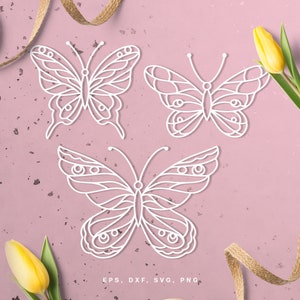 Butterflies SVG cut file set (svg dxf png eps) pour Silhouette Cameo, Cricut, scrapbook, fabrication de cartes, décoration de fête de bricolage, pochoir papillon