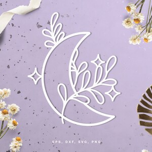 Mond mit Laub geschnitten Datei (Svg Dxf Png Eps) für Scrapbooking Layouts, Schablonen, Wandaufkleber, DIY-Projekte, Kartenherstellung, Silhouette & Cricut