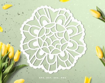 Floral Doily cut file (svg, dxf, png, eps) for use with Silhouette, Cricut, in paper crafting, scrapbooking projects, card making.