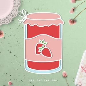 Strawberry Jam Jar SVG cut file for Silhouette, Cricut in eps, png, dxf, svg