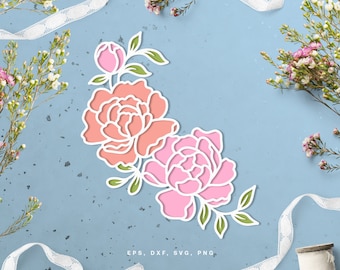 Peonies SVG File - Cut File for Cricut & Silhouette in svg dxf png eps, Floral SVG file, Peony flower bouquet SVG, Peony Scrapbooking svg