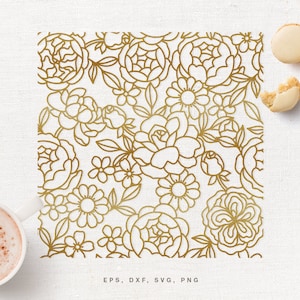 Motif floral sans couture SVG coupe fichier pour Cricut, Silhouette, svg dxf png eps, fond floral svg, svg motif pivoine, fleur papier peint svg
