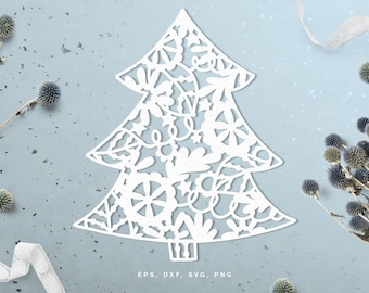 Christmas tree digital cut file (svg, dxf, png, eps) for Silhouette Cameo, Cricut, paper crafts, scrapbooking projects, card making, stencil