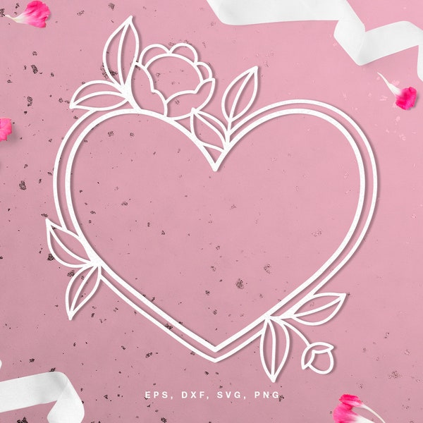 Valentine's Day floral heart cut file (svg dxf png eps) digital scrapbooking, paper cut, Silhouette, Cricut, holiday decor DIY, card making