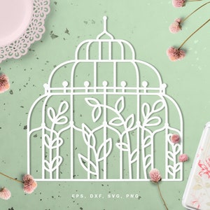 Arquivo de corte digital do jardim botânico com efeito de estufa (svg, dxf, png, eps) Silhouette Cameo, Cricut, paper craft, scrapbooking, criação de cartões, estêncil
