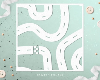 Car race track cut file (svg, dxf, png, eps) for Silhouette, Cricut, in paper crafting, scrapbooking projects, card making, stencils.